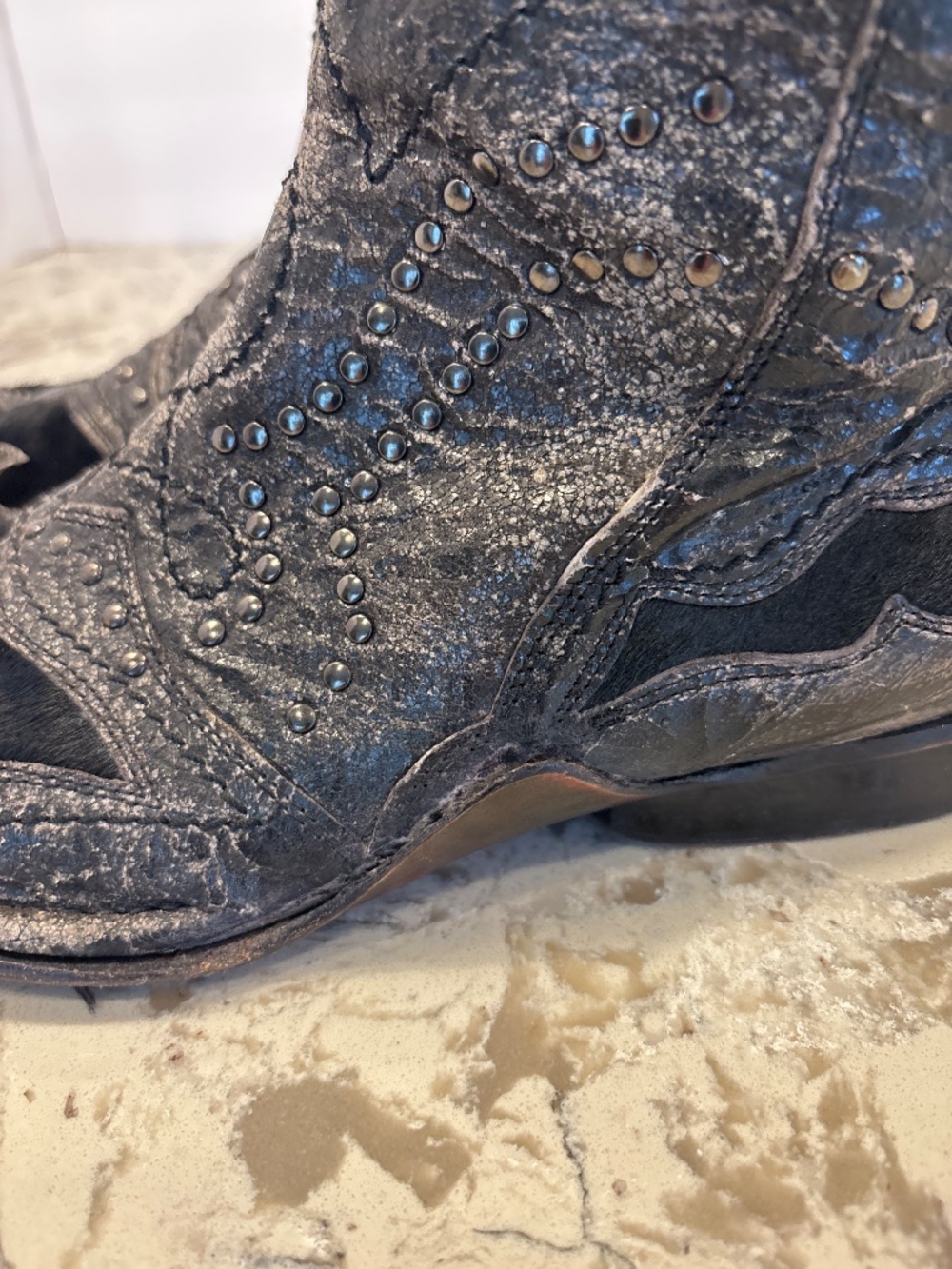 Vintage Mark Nason Rock Never Dies Boots Studded Pony Hair 9 - Picture 4 of 7